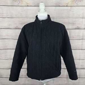 Women's Woolrich 100% Wool Quilted Jacket Full Zip Medium Bomber Jacket Tweed